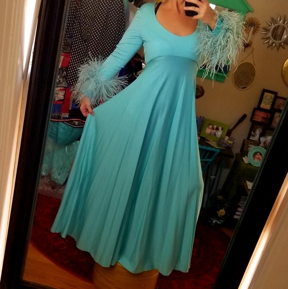 VTG Rare Lillie Rubin 700 Disco Feather Maxi Dress - Picture 3 of 8